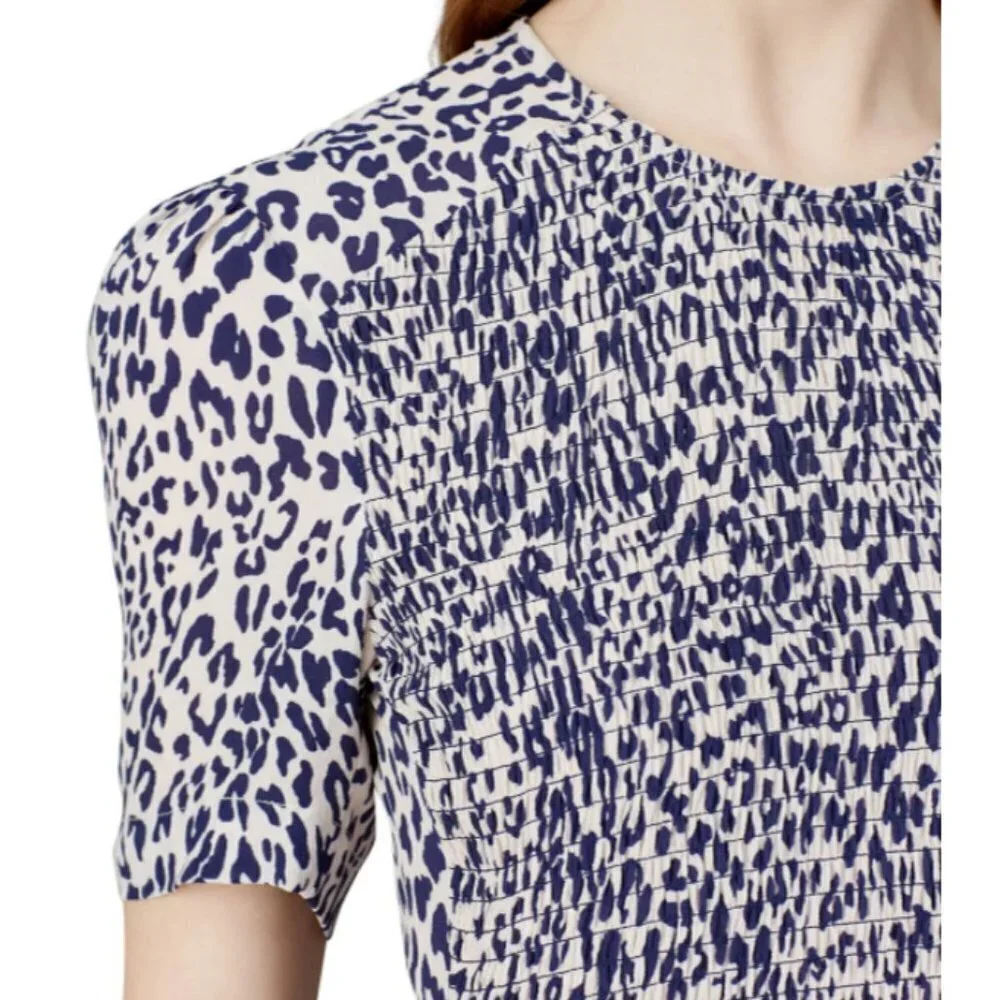 Baum und Pferdgarten ADAMARIS Blue White Leopard Silk Smocked Maxi Dress Size 36